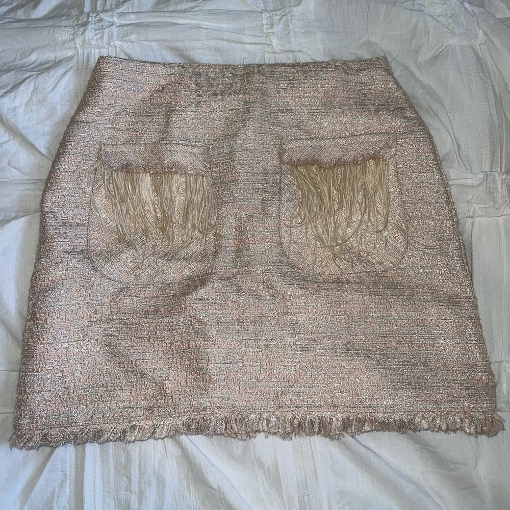 Pink tweed mini feather skirt